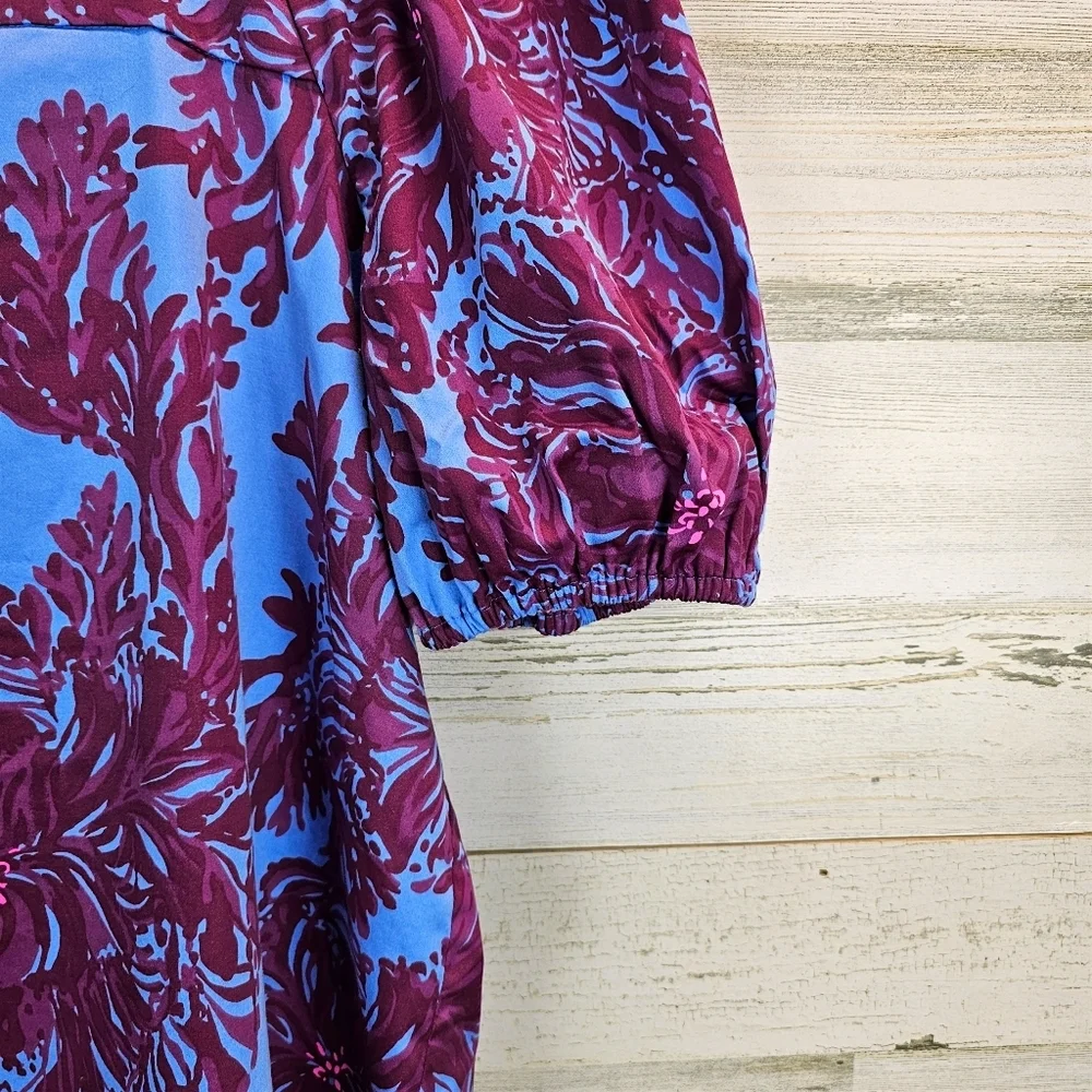 Lilly Pulitzer Torrey Floral Tie Back Top 10 Stretch Poplin Puff Sleeves Preppy